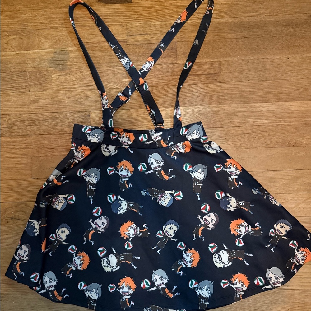 Hot Topic Haikyu Anime Black Skater Skirt Suspenders Size Medium - Picture 2 of 9